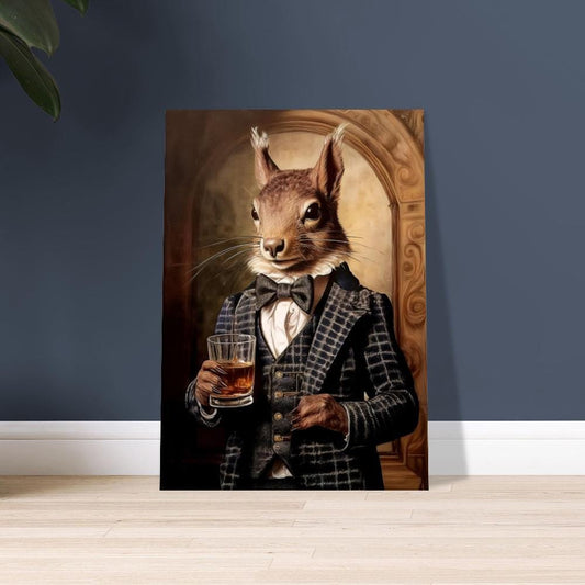 Victorian Squirrel Drinking Whiskey - Scottish Red Squirrel&#39;s head on a Human Body - Art Print