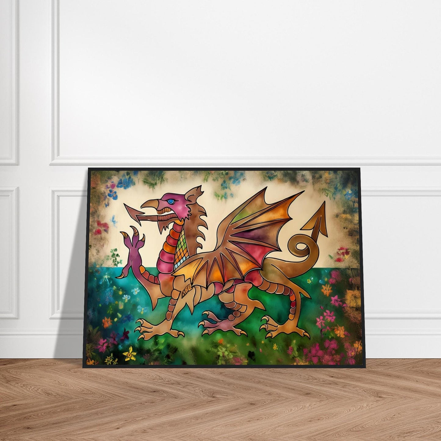 Framed Welsh Flag Art - Hand Drawn Art - Raise the Colours | The national flag of Wales- The Welsh dragon Y Ddraig Goch - UK Heritage Art