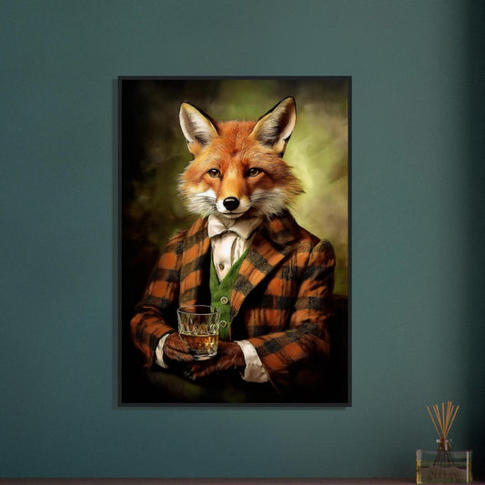 Framed Art, Victorian Red Fox Drinking Whiskey, Framed Painting