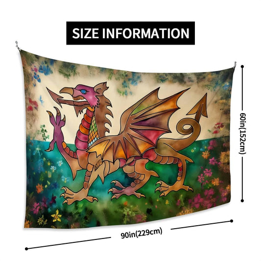 XL Wall Tapestry, Hand Drawn Welsh Flag Design -  Flag of Wales, Dragon Y Ddraig Goch, 90"x60" / 228x152 cm | Raise the Colours