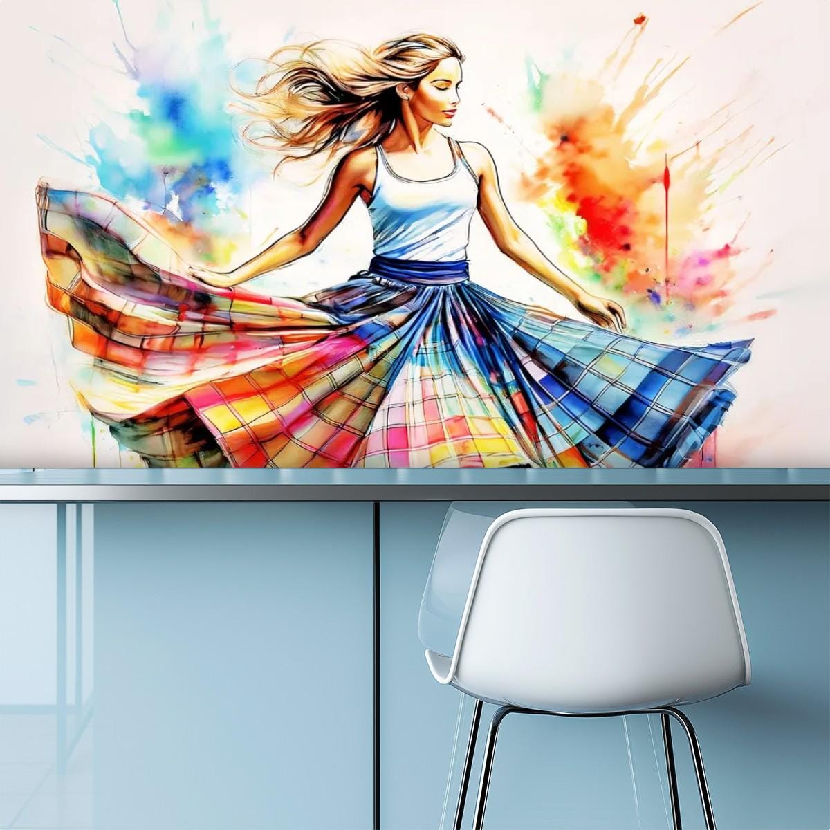 Canvas Wallpaper Mural Scottish Country Dancer (Self Adhesive) - 60"x50" / 152.0 cm x 127.0 cm