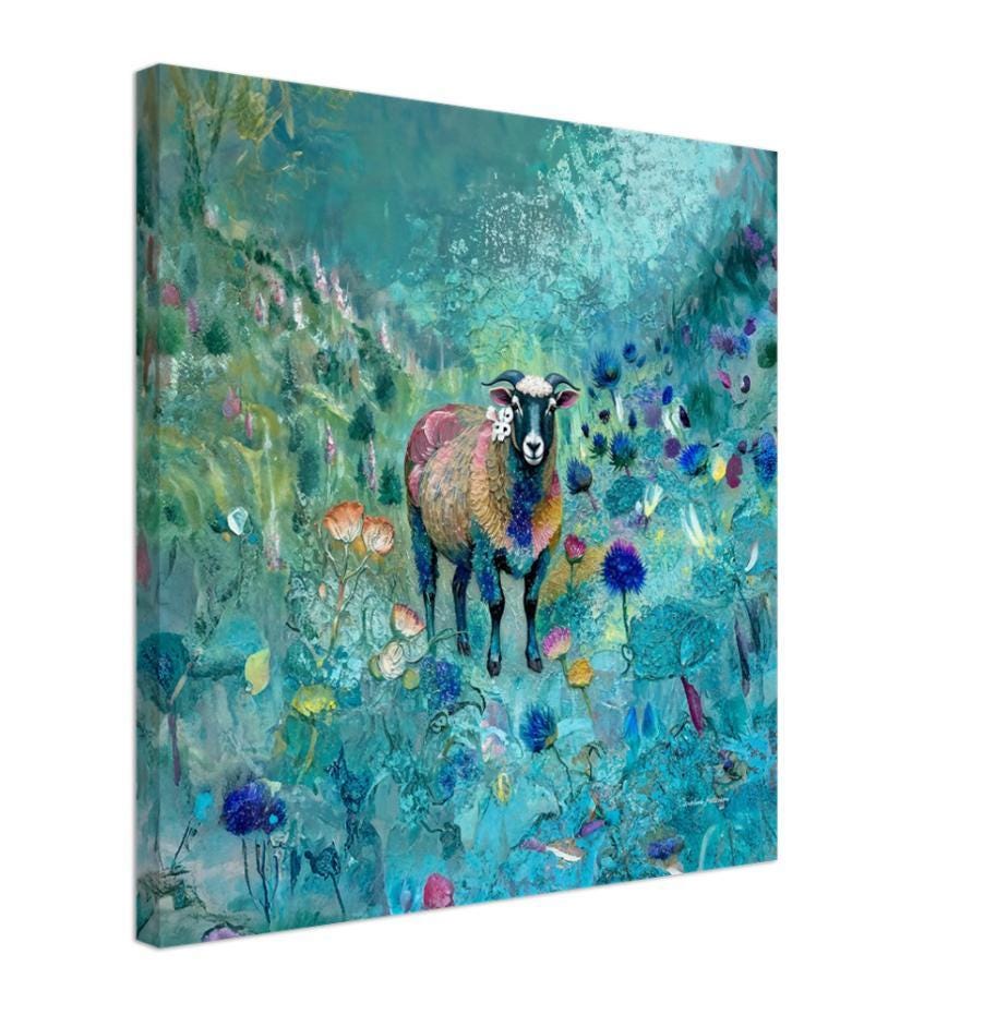 Blackface Sheep Canvas, Highland Art, Sheep Painting, Rustic Scottish Landscape Wall Art, Farmhouse Gift, Museum Quality Print