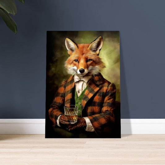 Victorian Red Fox Drinking Whiskey - Fox&#39;s head on a Human Body - Art Print