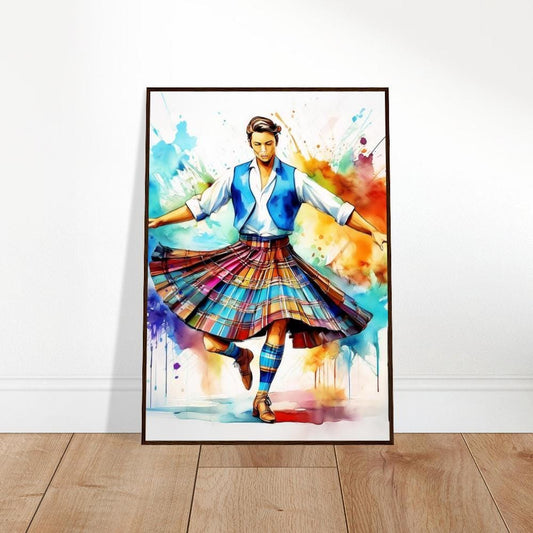 Framed Art, Tartan Skirt Watercolor, Scottish Dancer Framed Painting, Scottish Wall Art