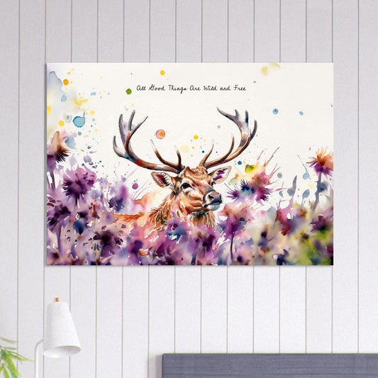 Art Print Stag Surrounded by Thistles Artwork - Farmhouse Style  - UK Heritage Art, British Art