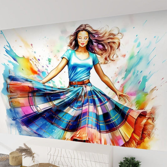 Canvas Wallpaper Mural Scottish Country Dancer (Self Adhesive) - 60"x50" / 152.0 cm x 127.0 cm