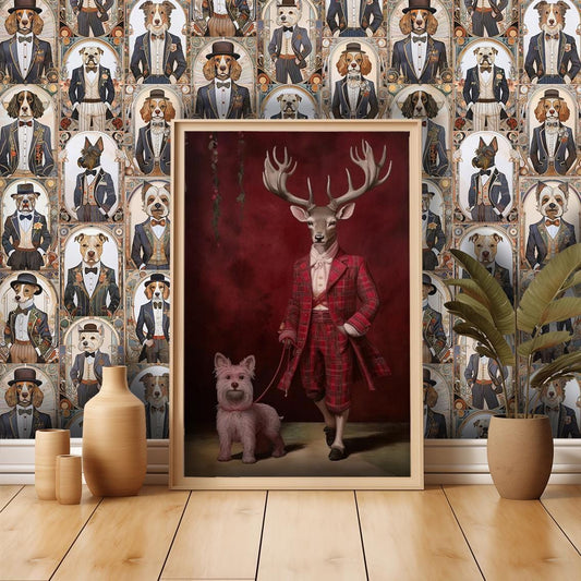 Art Print Victorian Stag & Terrier Dog Art Print - Giclée Fine Art Poster | Stag's head on a human body - UK Heritage Art, British Art