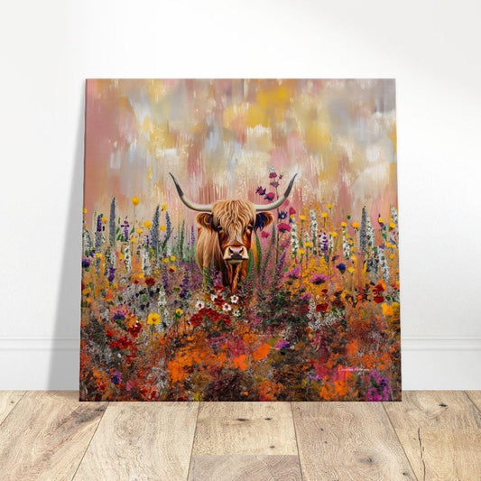 Canvas Cute Hairy Cow - Pink - British Art, Rustic Farm Animal Decor, British Wall Art,, Museum Quality Print