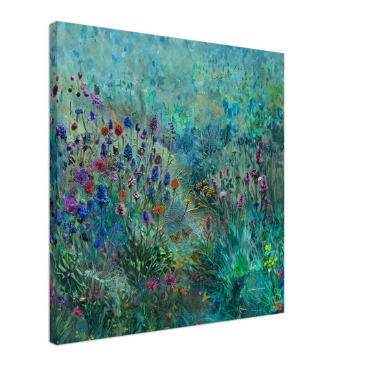 British Wildflowers Canvas, UK Art, Thistles, Turquoise Decor, Botanical Wall Hanging, British Landscape Print, Museum Quality Print