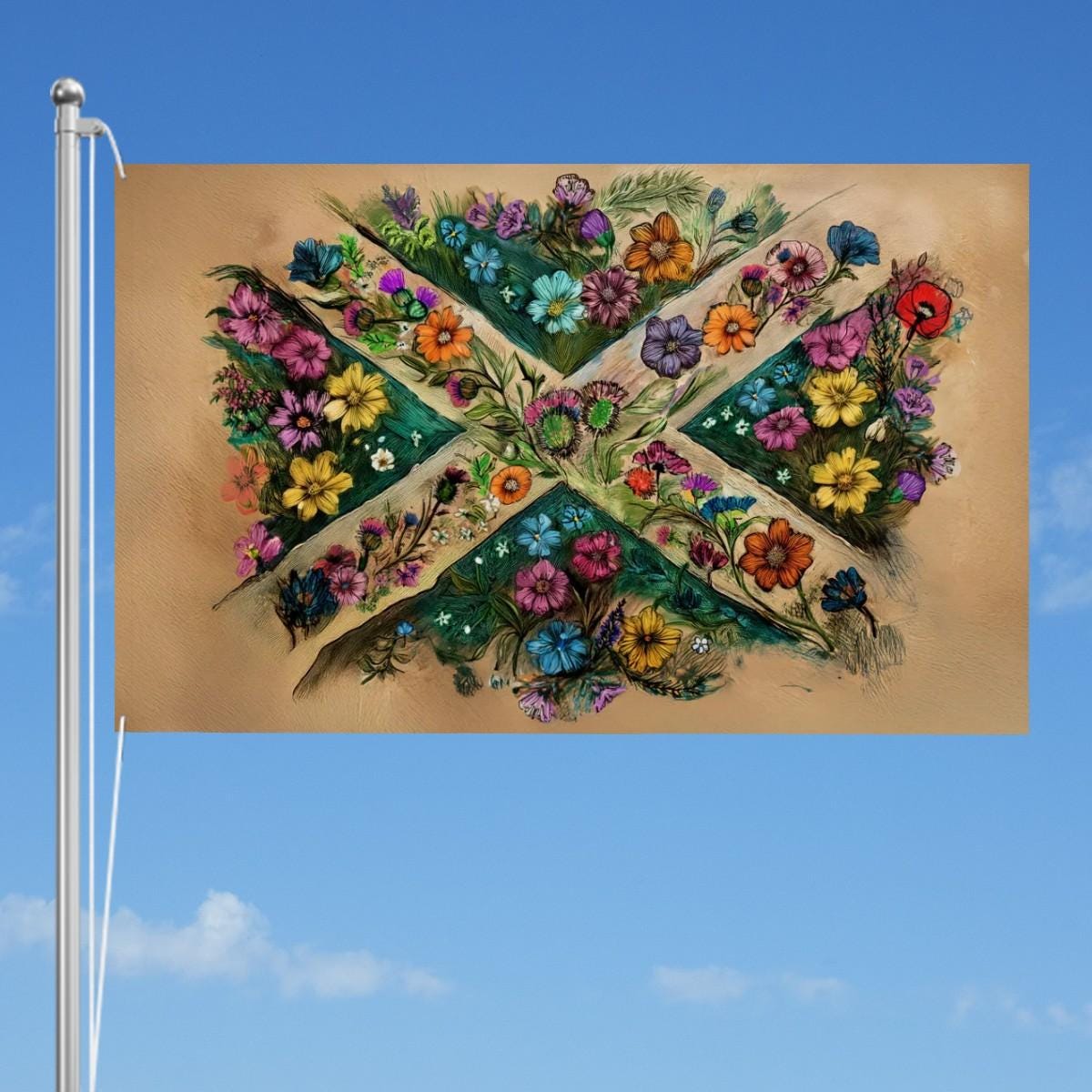 XL Heavy-duty, Handdrawn Scottish Flag Design, Three-Layer Outdoor Flag of Scotland. Double Sided.  96"x60"/ 244x152 cm | Raise the Colours