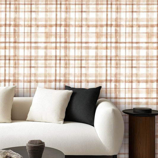 Self Adhesive Canvas Wallpaper Mural Cottage Beige - Tartan Plaid Wallpaper