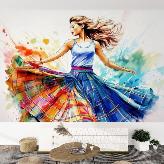 Canvas Wallpaper Mural Scottish Country Dancer (Self Adhesive) - 60"x50" / 152.0 cm x 127.0 cm