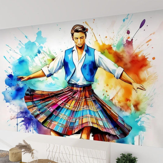 Canvas Wallpaper Mural Scottish Country Dancer (Self Adhesive) - 60"x50" / 152.0 cm x 127.0 cm