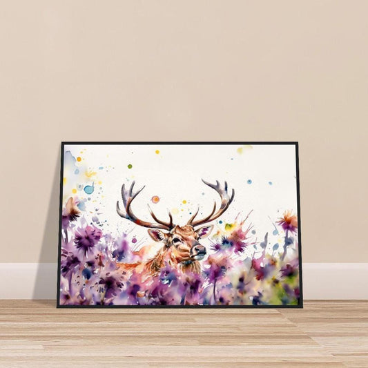 Wooden Framed Art Print &quot;Stag surrounded by Thistles&quot; | Farmhouse Style Collection