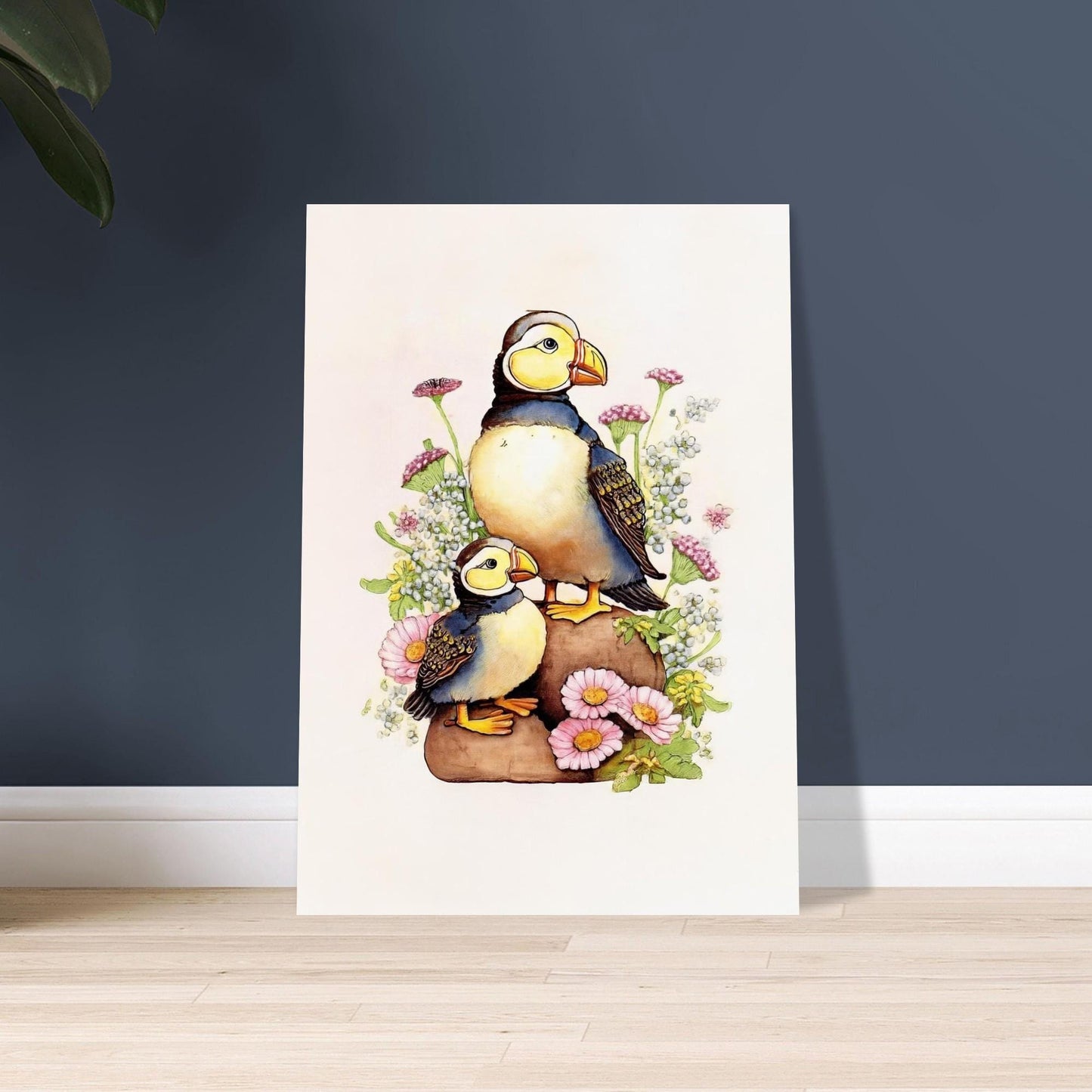 Puffins Print - UK Heritage Art Bohemian Style Matte Paper Poster