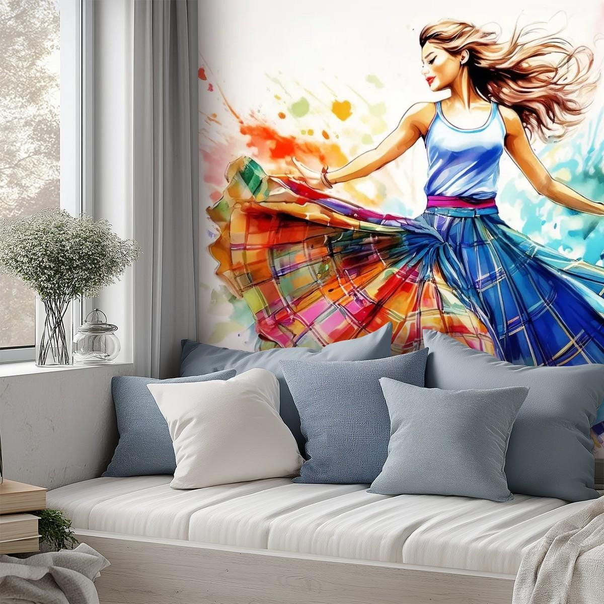 Canvas Wallpaper Mural Scottish Country Dancer (Self Adhesive) - 60"x50" / 152.0 cm x 127.0 cm