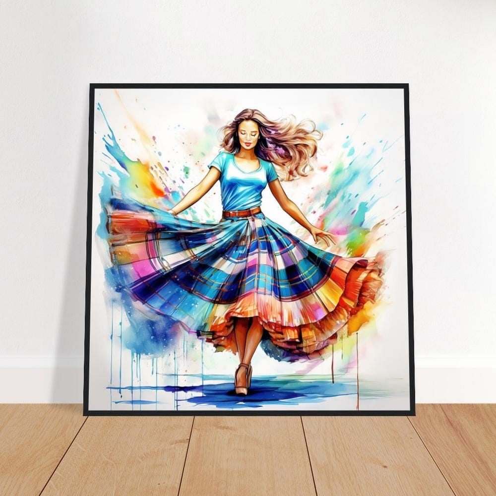 Framed Art, Tartan Skirt Watercolor, Scottish Dancer Framed Painting, Scottish Wall Art