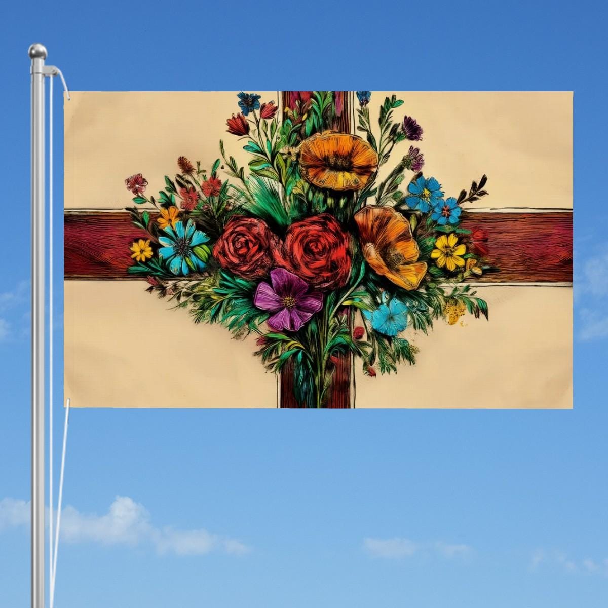 XL Heavy-duty, Handdrawn English Flag Design, Three-Layer Outdoor Flag of England. Double Sided. 96"x60"/ 244x152 cm | Raise the Colours