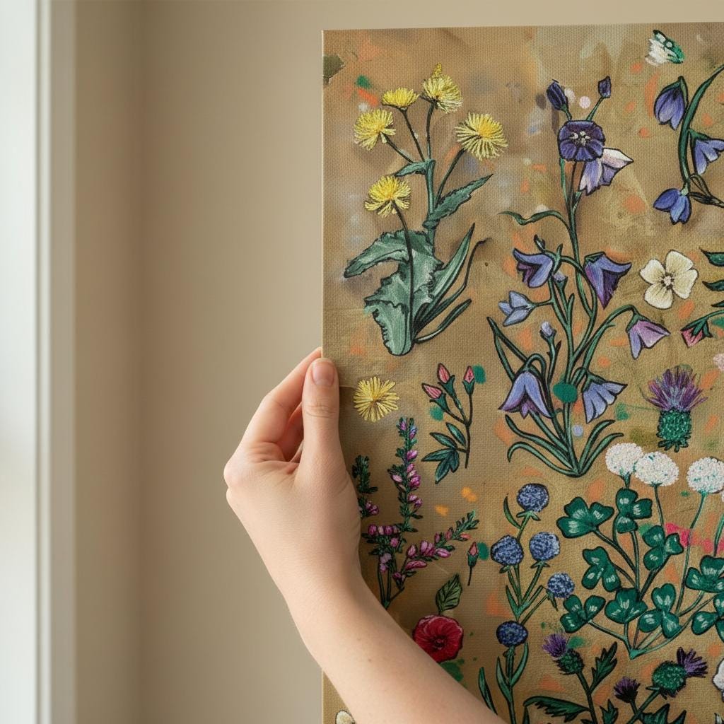 British Canvas Print, Hand Drawn Wildflowers, Floral Wall Art, UK Heritage Botanical Illustration, UK Art