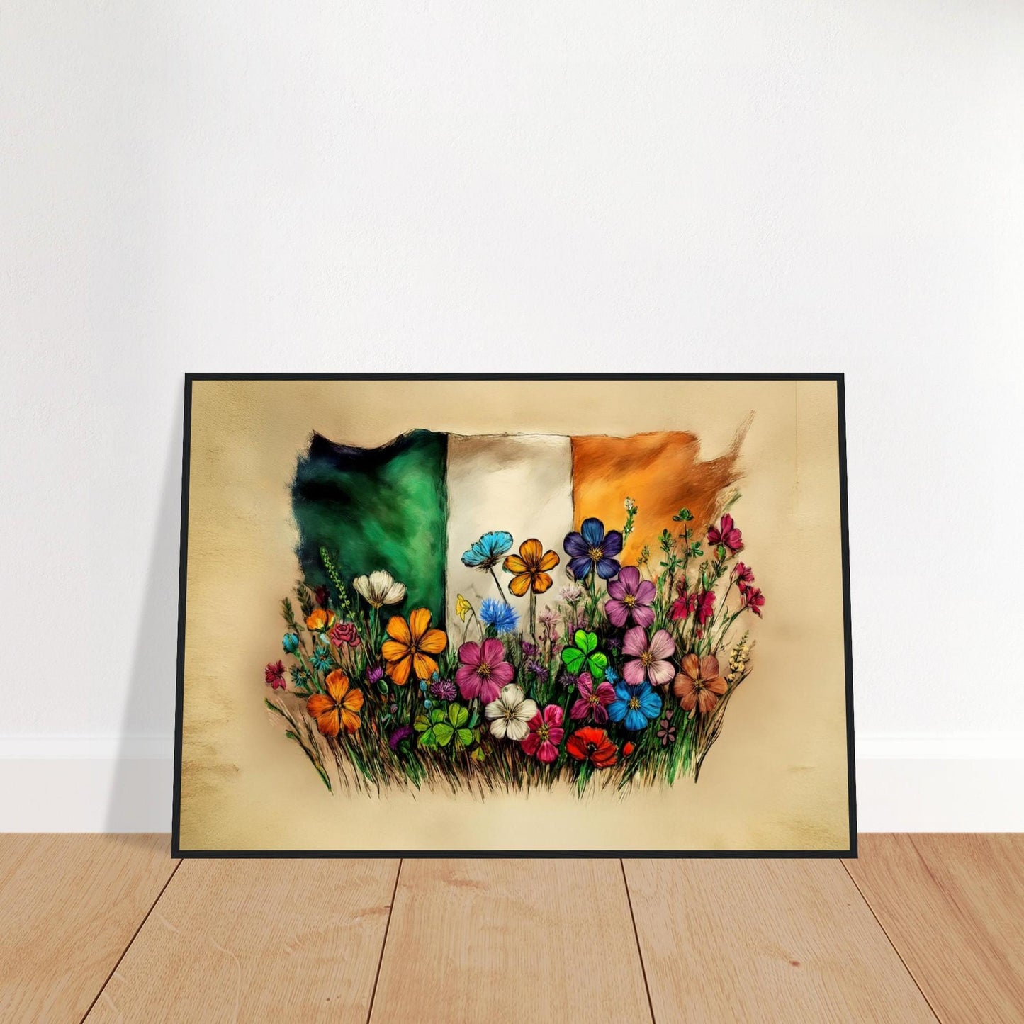 Framed Irish Flag Art - Hand Drawn Art - Raise the Colours | The national flag of Ireland  - UK Heritage Art