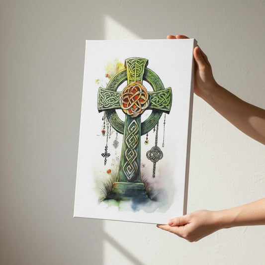 Celtic Cross Canvas Print, Knotwork Wall Decor, UK Art, British Home Decor, Celtic Art, Heritage Painting for Living Room