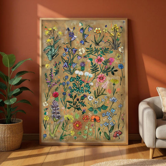 Handdrawn Wildflowers Poster - Floral Wall Decor for England, Scotland, Wales & Ireland