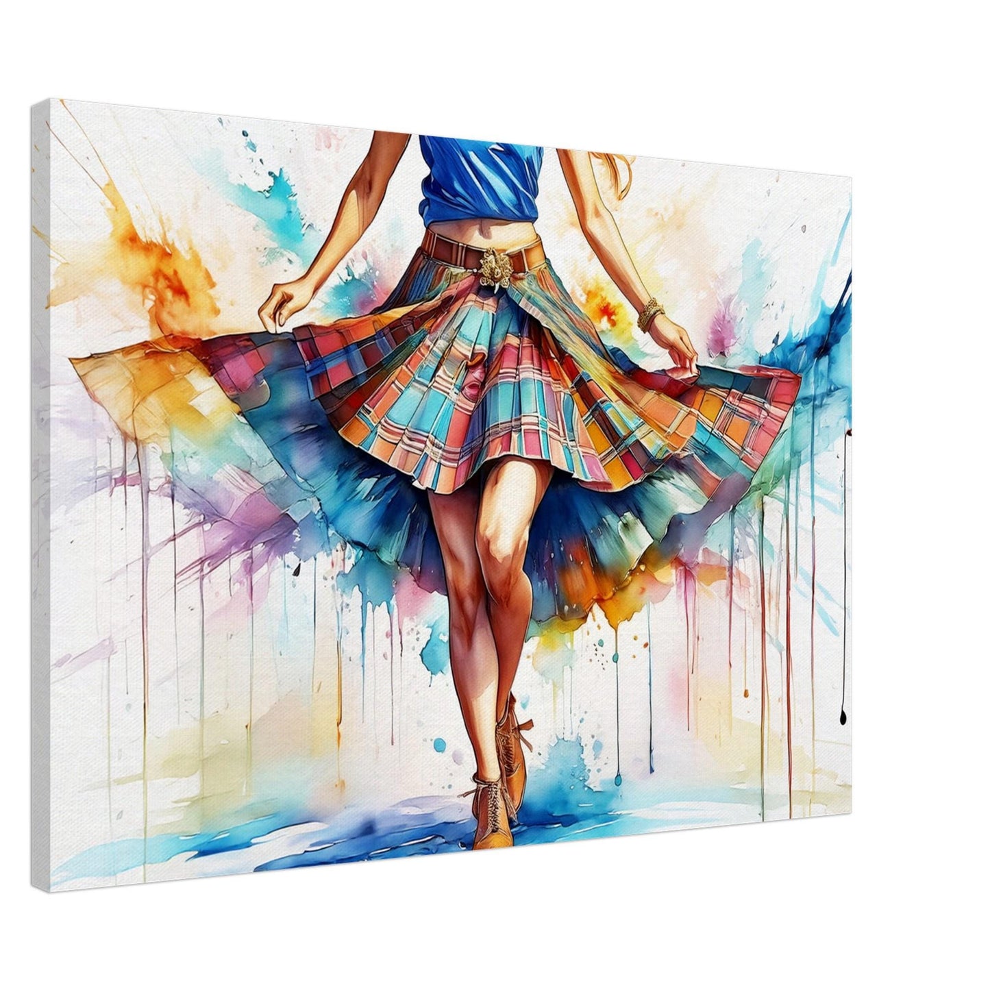 Scottish Country Dancer Canvas, Tartan Decor, Watercolor Art, Scottish Woman, Home Wall Hanging, Unique Gift Idea, Museum Quality Print