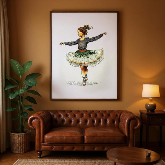 Irish Girl Line Dancing Print, UK Heritage Artwork, British Home Decoration, Celtic Culture Wall Art, Folk Dance Design