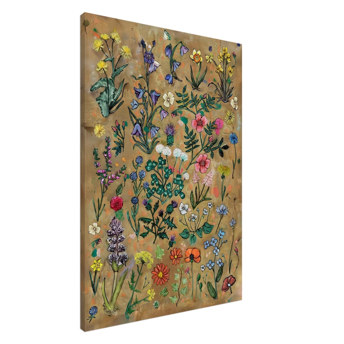 British Canvas Print, Hand Drawn Wildflowers, Floral Wall Art, UK Heritage Botanical Illustration, UK Art