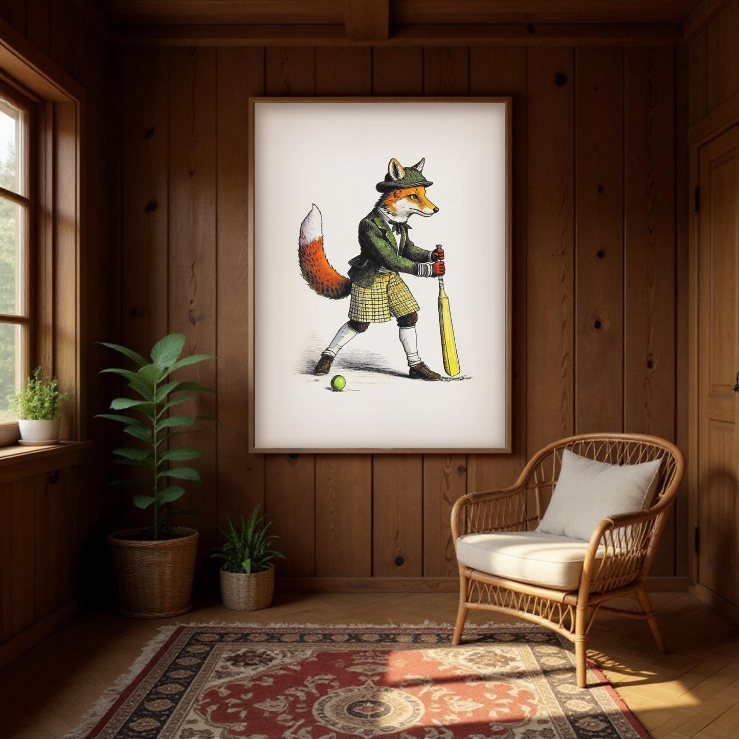 Red Fox Poster, UK Heritage, Cricket Illustration Print, British Animal Art, Victorian Fox Painting, Matte Paper Poster