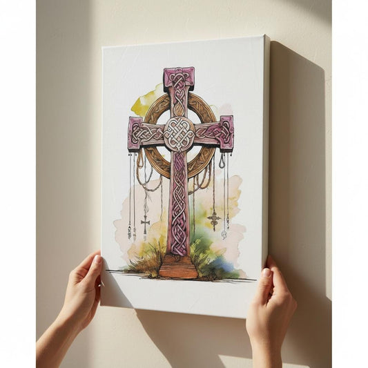 Celtic Cross Canvas Print, Knotwork Wall Decor, UK Art, British Home Decor, Celtic Art, Heritage Painting for Living Room