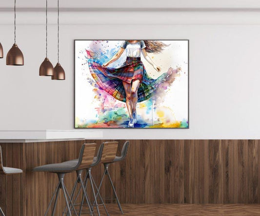 Scottish Art Print – Watercolor Tartan Skirt Country Dancer Illustration on Matte Paper